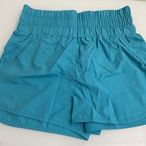 Women's Gathered High Waisted Blue Shorts Running‎ Gym Yoga Workout XL New
